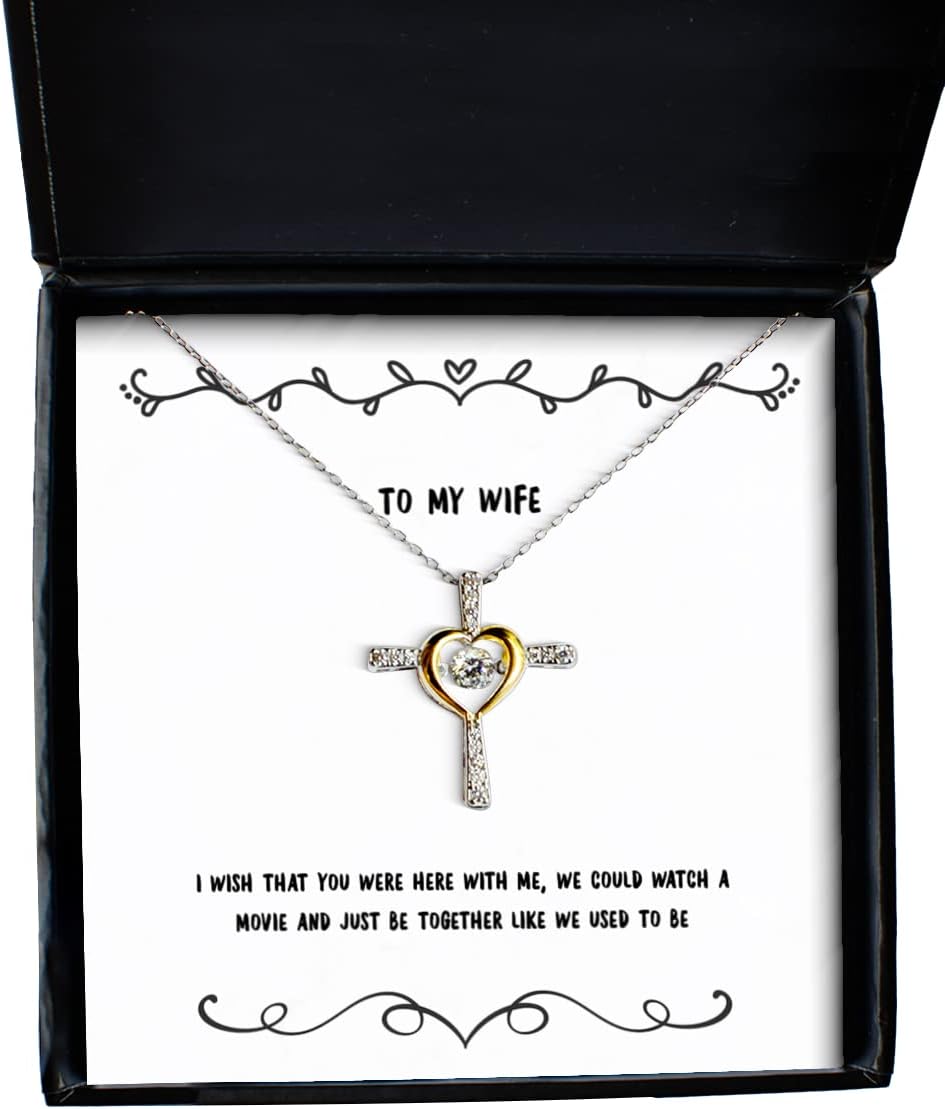 I Wish That You were here with me, we Could Watch a Movie and just be Together Cross Dancing Necklace, Wife Jewelry, Cheap for Wife