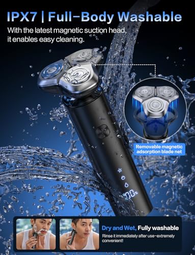 Image of Electric Razor for Men, 4D Floating Rotary Razor, Wet & Dry Waterproof IPX7, USB-C Fast Charging, LED Display, Adaptive Speed Control, Low Noise Cordless Electric Razor with Travel Lock