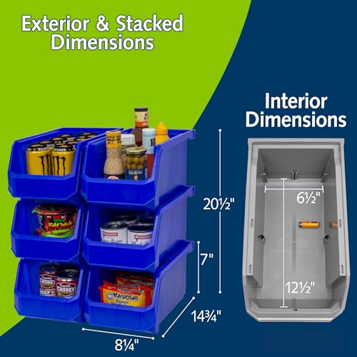 ReadySpace Plastic Containers for Organizing and Storage Bins for Closet, Kitchen, Office, Garage or Pantry Organization, Stackable Bins, Large (14.8" x 8" x 7"), 6-Pack, Blue by ReadySpace - Image 3