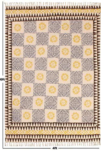 Tapis en coton imprimé main durable avec pompons élégants - 4