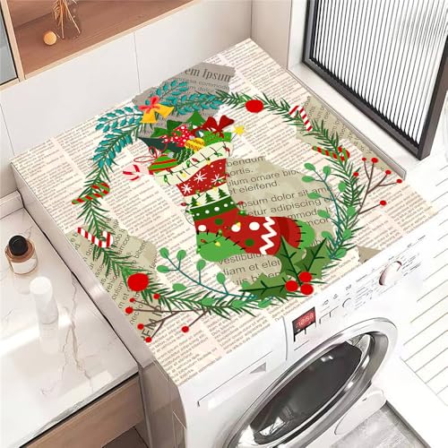 Hixingo Lavadora Estera Protectora, Cubre Lavadora, Funda Secadora Carga Superior, Protector Cubre Antideslizante para Secadoras, Cocinas, Autocaravanas, Navidad (Calcetines navideños 01,30x40cm)