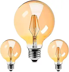 Kit 3 Lampada Filamento De Led G95 Retro Vintage E27 Bivolt Ambar Branco Quente 2200k