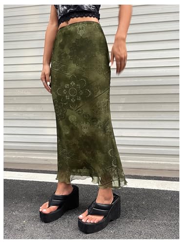 Verdusa Women's High Waisted Mesh Skirt Y2k Outfits Fishtail Bodycon Long Skirts Goth Clothes3