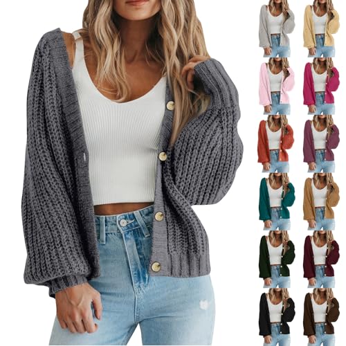 Cardigan Sweaters for Women V Neck Button up Oversized Short Cardigans Casual Cozy Chunky Knit Sweater Coats Jacket