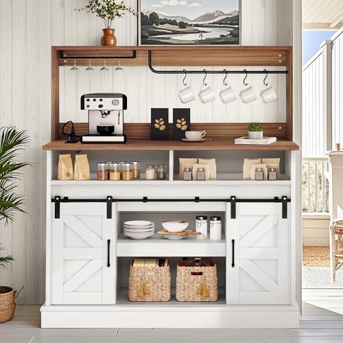 YITAHOME 47' Coffee Bar with Goblet Holder & Power Outlet, Buffet Cabinets with Storage,Farmhouse...