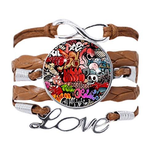 Bracelet crâne coloré et cuir noir un cadeau original style street art