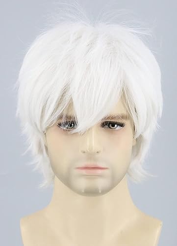 Miniatura 2 de Topcosplay Peluca corta blanca para hombres o mujeres, peluca de cosplay de anime en capas, pelucas de disfraz esponjosas