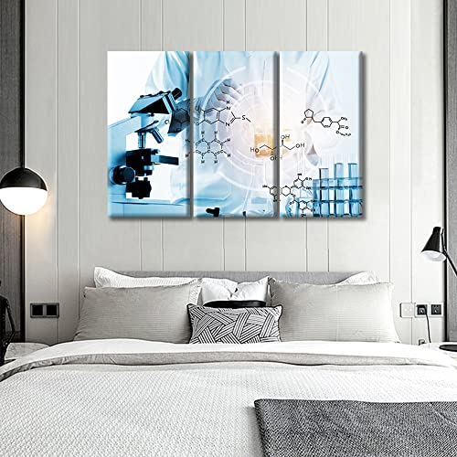 Image of TUMOVO Laboratory Research Concept Wall Art Home Decor Posters and Prints Young Scientist Painting Wall Art for Living Room 3 Pieces Medical Black and White Wall Art Framed Ready to Hang (42 inch Wx28 H)