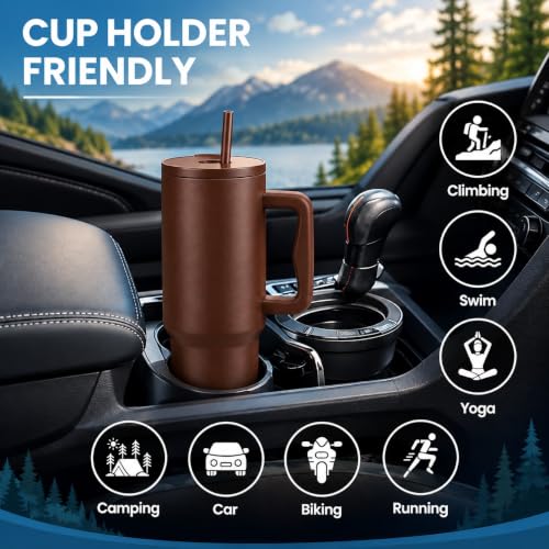 Image of CYNVEXA Tumbler with lid and Straw 1200ML Cup Stainless Steel Vacuum Insulated Tumbler for Water, Iced Tea or Coffee 1.2L Office Gym Travelling (Brown)