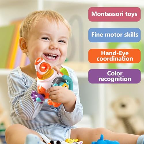 Image of PLUSPOINT Activity Busy Cube for Toddlers and Infants Sensory Toys for 18 Months 2 3 Year Old Boy Girl, Travel Plane Cars Learning Educational Toys for Baby Toddler Birthday Gifts