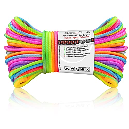 Ganzoo Paracord 550 Seil Rainbow, Regenbogen, 4 mm, Nylon Polyester, Typ 3, 7 Kernstränge, 30m, DIY, Outdoor Schnur, Armband, Hunde-Leine, Hunde-Halsband knüpfen, Allzweckseil, Mehrzweckseil