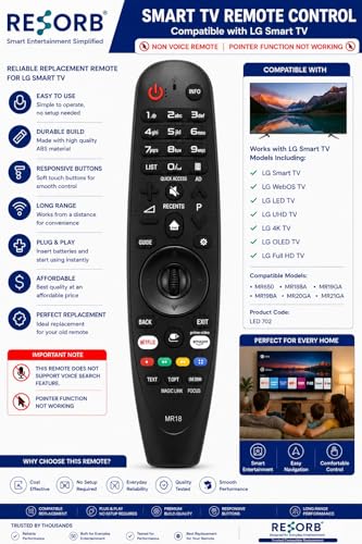 Image of LG TV Remote Compatible with Smart Android WebOS 4K LED UHD OLED TV Models MR650, MR18BA, MR19GA, MR19BA, MR20GA, MR21GA, Non-Voice Replacement Remote Control, LED 702