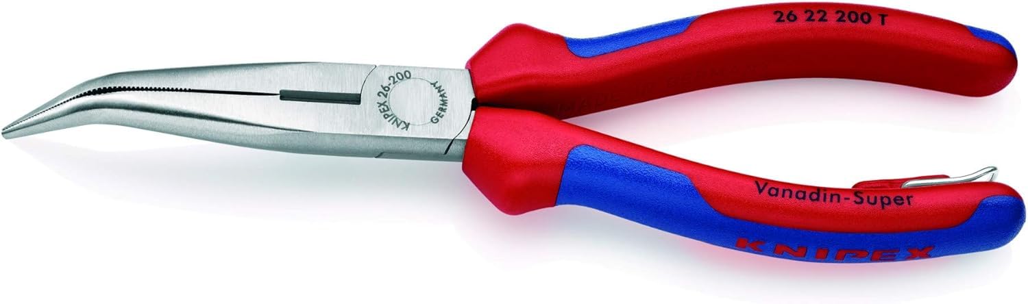 KNIPEX 26 22 200 T Snipe Nose Side Cutting Pliers (Stork Beak Pliers) with Multi-Component Grips, with Integrated Tether Attachment Point for a Tool Tether Black atramentized 200 mm