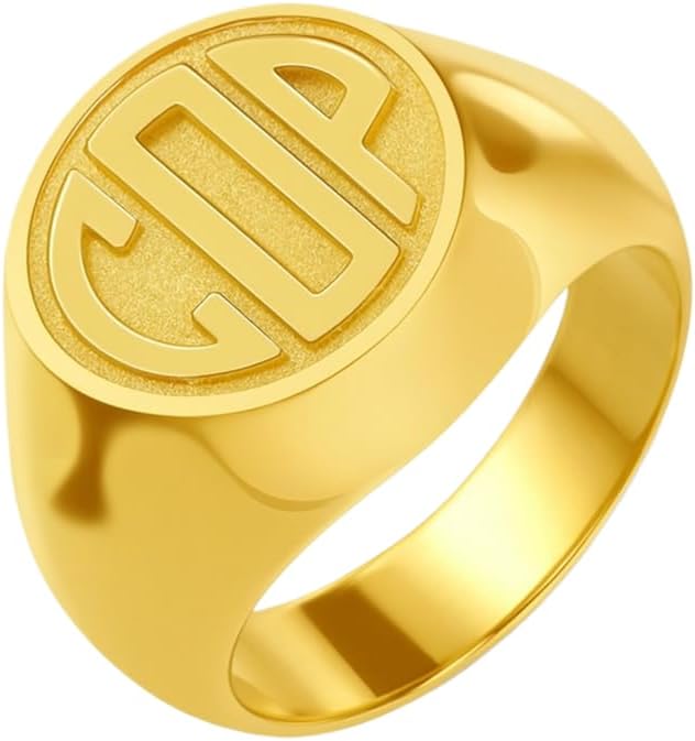 Personalized Signet Ring with Block Monogram Initials Chunky Statement Dainty Ring for Women Men