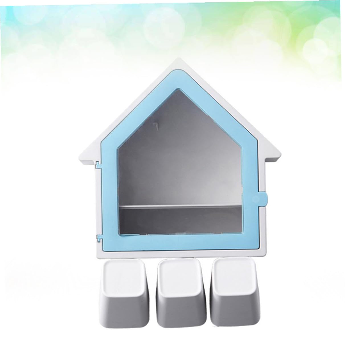 Portaspazzolini a Forma di Casa 34x27 Cm in Abs e Pp | Supporto Non Perforato, Due Spazzolini e Bicchiere, Struttura Drenante Blu