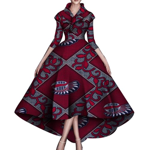Image of African Dresses for Women A-line Floor-Length Dress Traditional Ankara Kente Print Evening Dress
