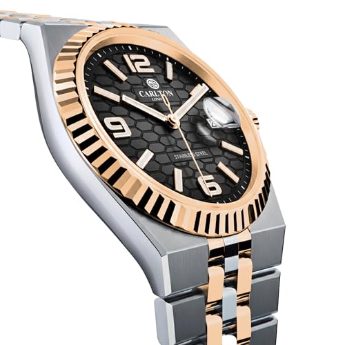 Image of Carlton London Rover Men Analog Watch, Round Dial, Stainless Steel Strap, Quartz Movement, 40 mm Case, Premium Wide Strap Design, 30M Water Resistant, Casual Formal Wear