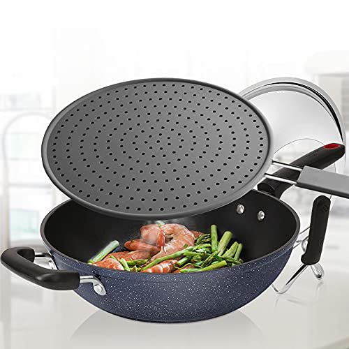 Baiouda Silicone Splatter Screen Pan Cover 11 In , High Heat Resistant Oil Splash Guard, Heat Insulation Cooling Mat, Strainer, Drain Board For Frying Pan #TOP21