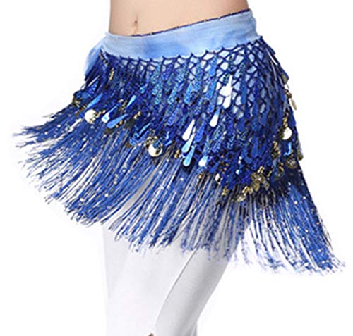 Lauthen.s Belly Dance Hip Scarf With Tassels Sequins, Triangle Coins Wrap Skirt Music Festival Clothing Royal Blue #TOP5