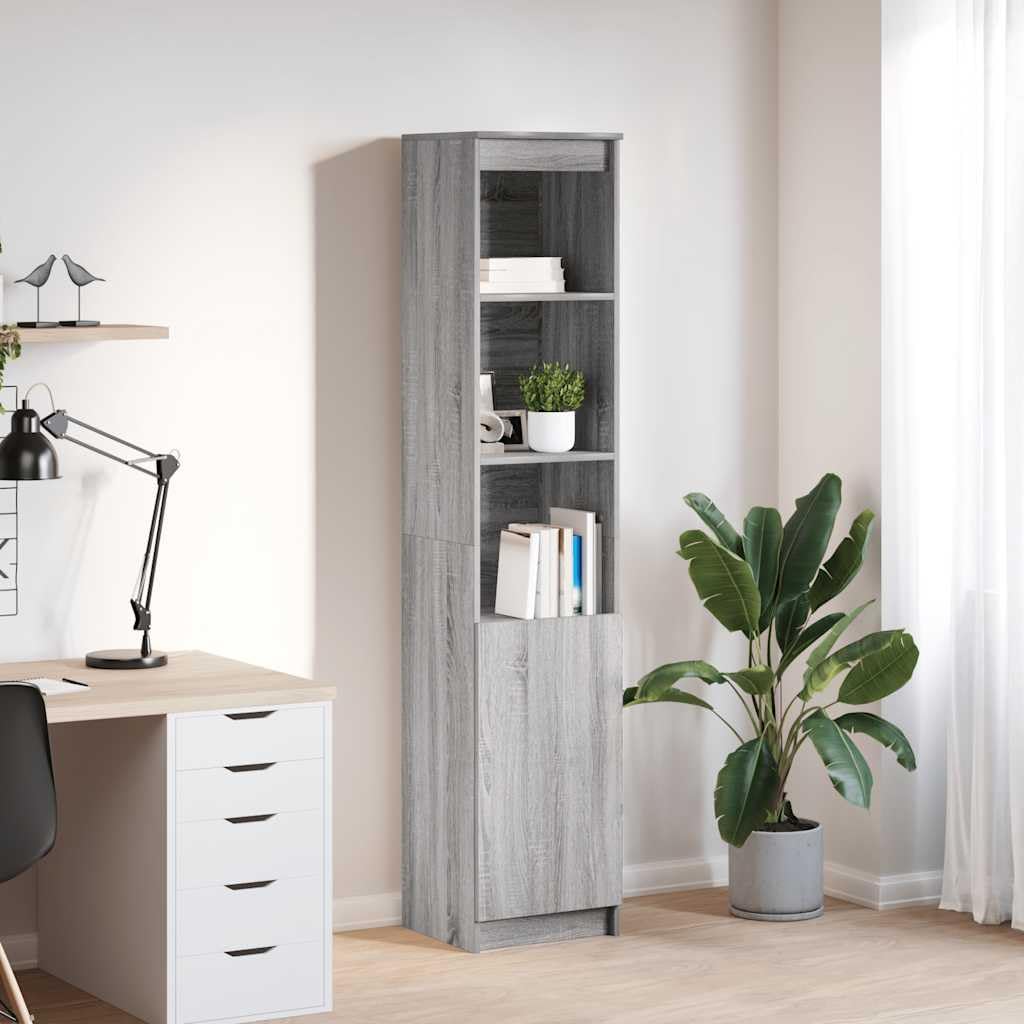 Gris Sonoma Highboard 37,5 x 35 x 180 cm de material de madera con montaje flexible para puerta izquierda o derecha, versátil como armario de cocina o armario de almacenamiento para áreas