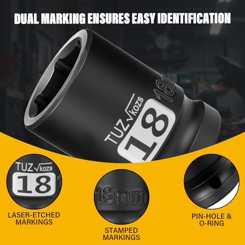 Image of 1 /2 Inch Drive 18mm Shallow Metric Impact Socket, CR-MO, 6 Point Radius Corner Design, Square Chamfered Opening, Axle Nut Impact Grade Socket for Easy Removal
