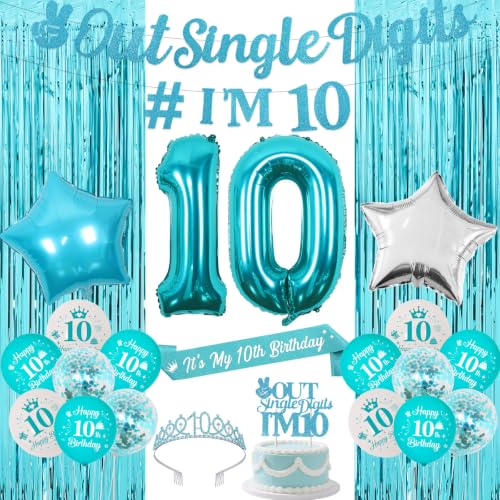 Funmemoir Teal Peace Out Single Digits Im 10 Birthday Decorations for Girls