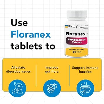 Rising Health FloranexTM Lactobacillus Probiotic Dietary Supplement Tablets for Digestive & Gut Health, Daily Probiotic Support - 50 Tablets