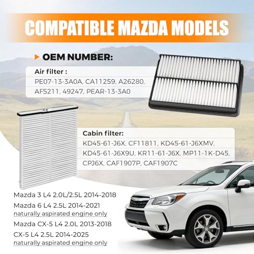 Image of Engine & Cabin Air Filter Kit Compatible with 2014-2018 Mazda 3 2.0L 2.5L 2014-2021 Mazda 6 2.5L 2013-2025 CX-5 Replaces CP11811 CA11259 PE07-13-3A0A KD45-61-J6X