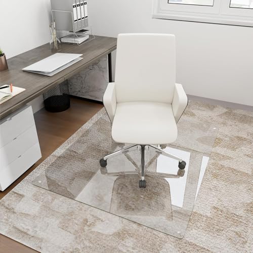Image of [Tempered Glass] 36 inch x 55 inch Glass Office Chair Mat for Carpet