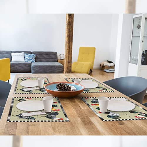 Farmhouse Vintage Rooster Cloth Placemats For Dining Table Set Of 4 Woven Place Mats Rectangle Fabric Table Mats #TOP5
