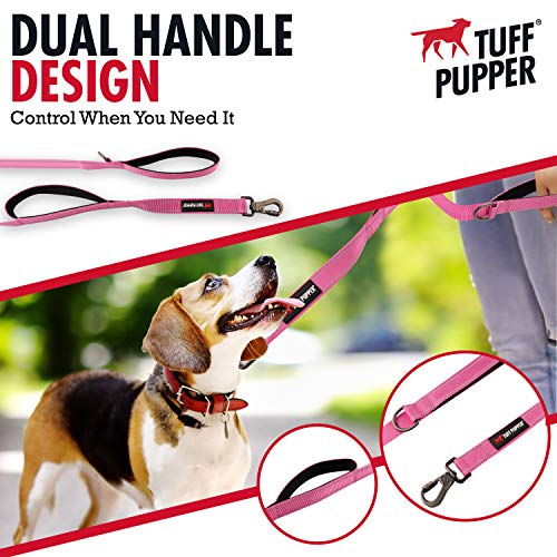 Image of Tuff Pupper Heavy Duty Double Handle Leash | Twist Locking Carabiner Clip | Safety Lock for Strong Dogs | Reflective for Safe Night Walks | 6 Foot Leash for Medium & Large Dogs