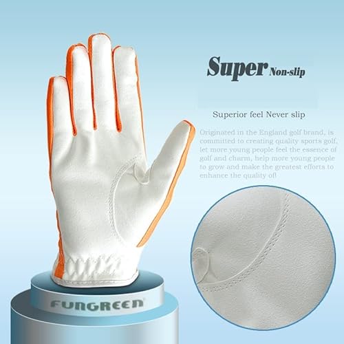 Fungreen Kids Youth Junior Toddler Boys Girls Golf Gloves Microfiber Synthetic Gloves For Left Hand Right Hand Golf Gloves Extra Value 1 Pair Orange And White Age 2-10 (X-Large(17#)) #TOP5