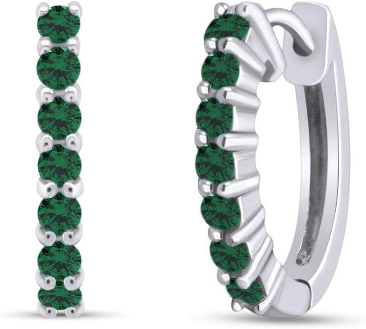 14k White Gold Over Sterling Silver Round Cut Front Hoop Earrings (0.64" Diameter, 0.7 Cttw)