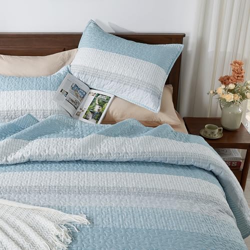 Image of Andency California King Quilt Set - Aqua Blue Lightweight Soft Quilt Cal King - Summer Bedspread California King Size - Bedding Coverlet for All Seasons (Includes 1 Quilt, 2 Pillow Shams)