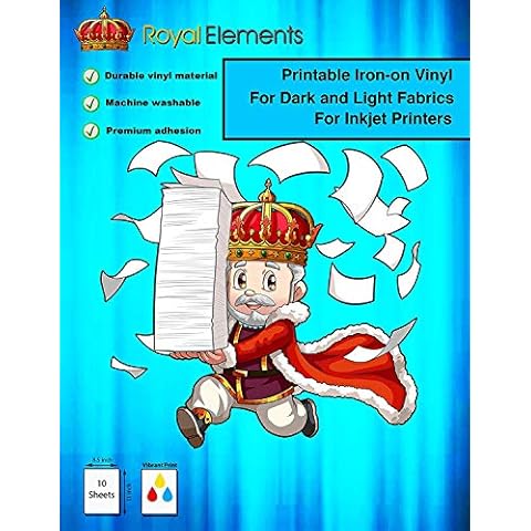 Royal Elements Printable T-Shirt Transfer Paper for Dark and Light Fabrics - 10 Heat Transfer Vinyl Sheets for Inkjet Printers Cover