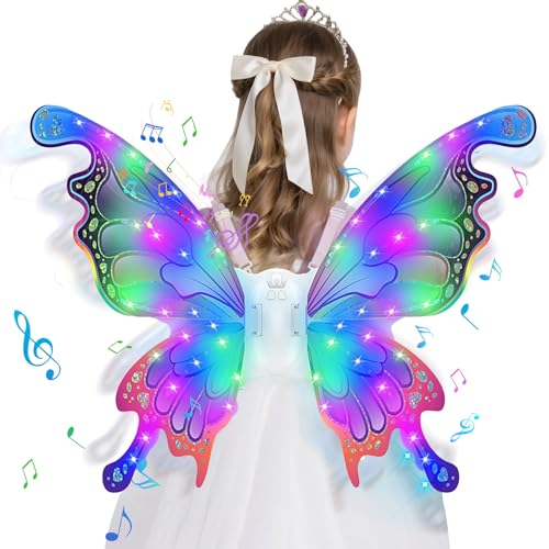 COUOMOXA Electric Butterfly Wings for Girls: Light-Up Fairy Wings with Music LED Lights - Perfect for Halloween, Birthday, Christmas, Cosplay, Party Dress-Up – Ideal Gift for Kids 3-12 Years