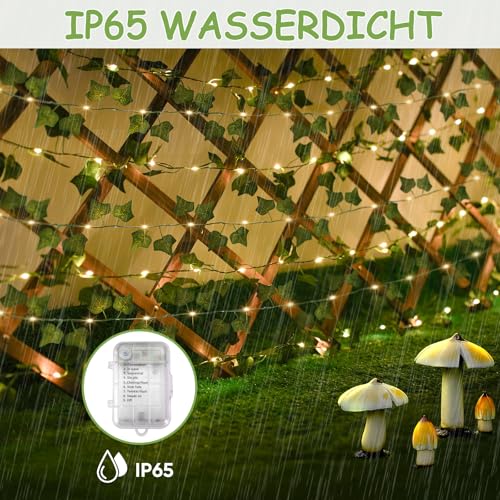 Guirlande lumineuse LED à piles 12m lierre et fleurs avec télécommande - 6
