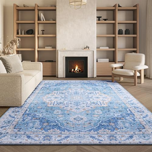 Tapete rectangular 10' x 14' azul claro y azul miniatura 1