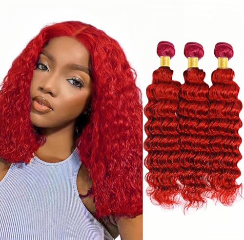 Red Bundles Deep Wave Bundles Human Hair 24 26 28...