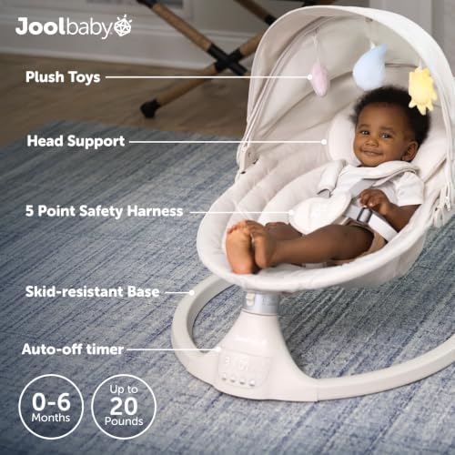 Image of Jool Baby Nova Baby Swing for Infants - Bluetooth Music, Remote (Oatmeal) | Keep Baby Happy While Getting Things Done - Gentle Side-to-Side Motion Helps Baby Feel Content