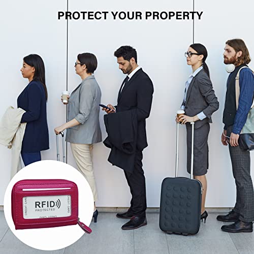 Image of RFID Blocking Genuine Leather Credit Card Case Holder Security Travel Wallet - Rose