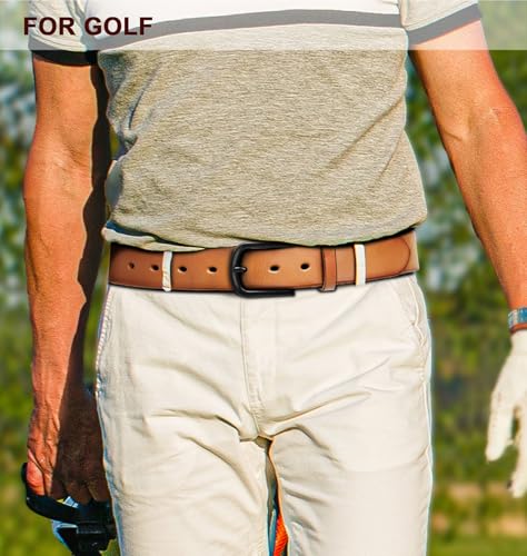 Image of BULLIANT Men belt 2Pack, Grain Leather Belt For Gift Men Casual Dress Jeans 1 3 /8 Gift Boxed(Black /Orange Brown,34 inch-36 inch Waist Adjustable)