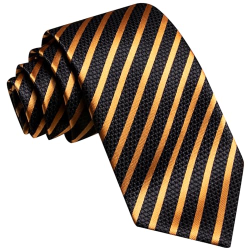 Image of Barry.Wang Silk Men Ties Formal Stripes Necktie and Tie Clip for Wedding Party Business Fashion Classic