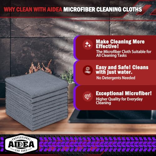 Image of AIDEA Microfiber Cleaning Cloth Grey 150PK, Microfiber Towels for Cars, Premium Car Cloths, Dusting Cloth Lint Free Cleaning Rags for SUVs, House, Kitchen, Window, Workshops,12x12 inch