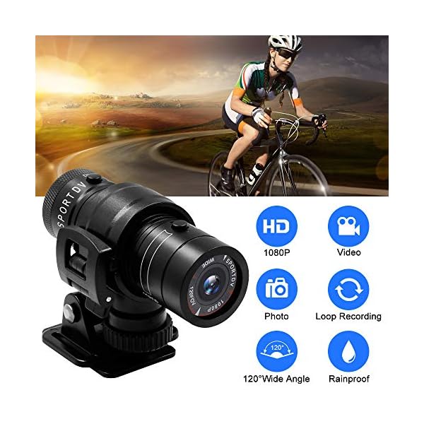 UYIKOO Sportkamera Motorrad Videokamera, Fahrrad Kamera, HD 1080P Mini Kamera 120° Weitwinkel Action Kamera mit Loop… – Bild 3