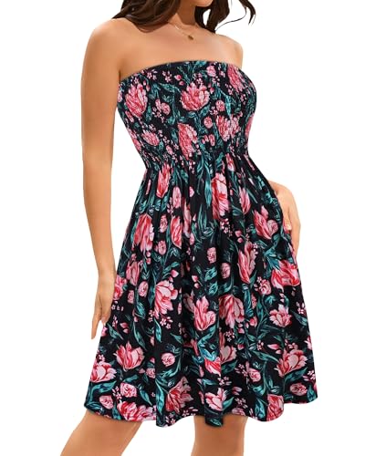 Image of elescat Summer Dresses for Women 2026 Strapless Casual Beach Cover Ups Tube Top Sundress