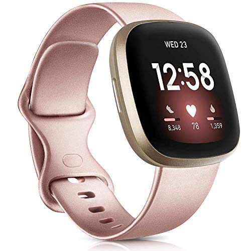 Yandu Correa compatible para Fitbit Versa 3/Fitbit Sense correa, correas deportivas de suave silicona compatible con Fitbit Versa 3/Fitbit Sense (02 rosa dorado, S)