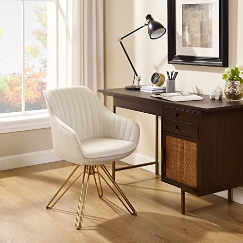 Volans Swivel Accent Chair, Mid Century Modern Dining Room Chairs With Hollow Black Metal Leg, Home Office Desk Chair No Wheels For Living Room, Bedroom, Off White #TOP4