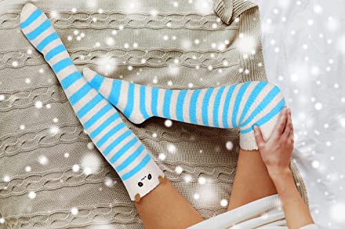 Image of Benefeet Sox Girls Cute Animal Fuzzy Knee High Socks Womens Funny Striped Cozy Winter Warm FluffyThigh High Socks Leg Warmers