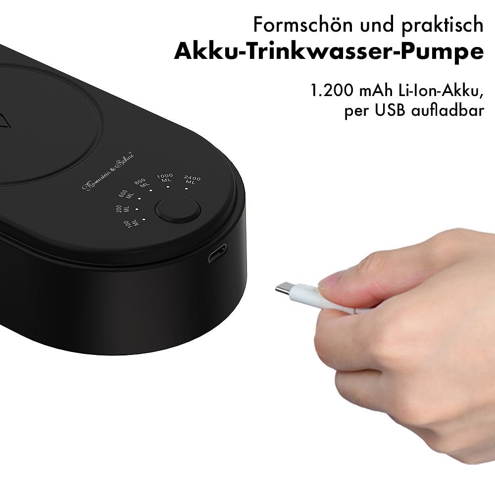 Rosenstein & Söhne pompa dell'acqua: set da 2 Pompe per acqua potabile a batteria, nero, per taniche standard da 18,9 l, batteria da 1.200 mAh (tanica d'acqua con pompa, ad acqua a campeggio)